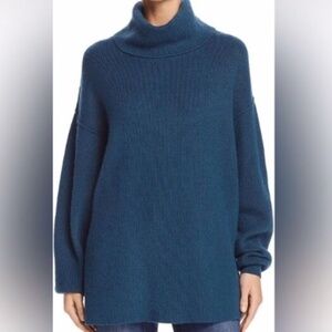 Free People oversized ribbed  tunic turtleneck sweater deep TEAL sz S